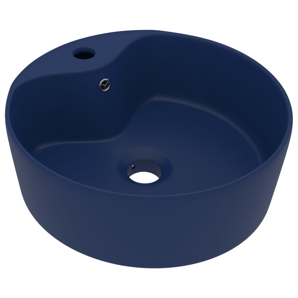 Wastafel met overloop 36x13 cm keramiek mat donkerblauw matte dark blue