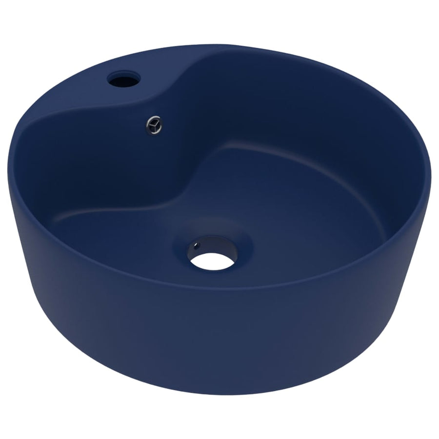 Wastafel met overloop 36x13 cm keramiek mat donkerblauw matte dark blue