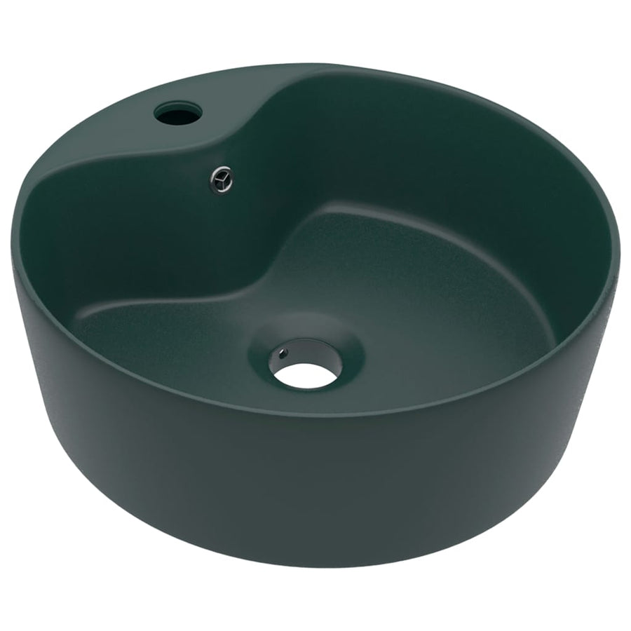 Wastafel met overloop 36x13 cm keramiek mat donkergroen matte dark green
