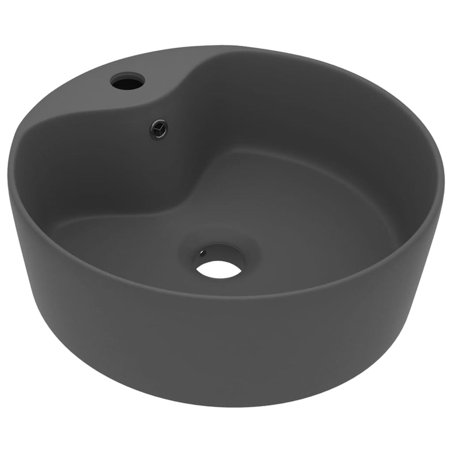Wastafel met overloop 36x13 cm keramiek mat donkergrijs matte dark grey