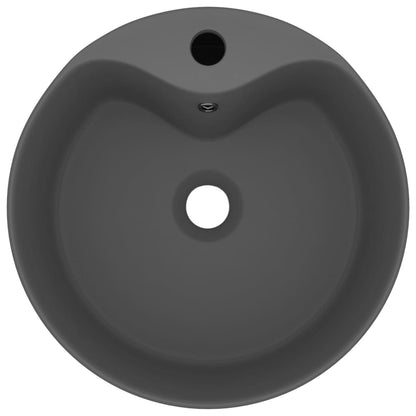 Wastafel met overloop 36x13 cm keramiek mat donkergrijs matte dark grey
