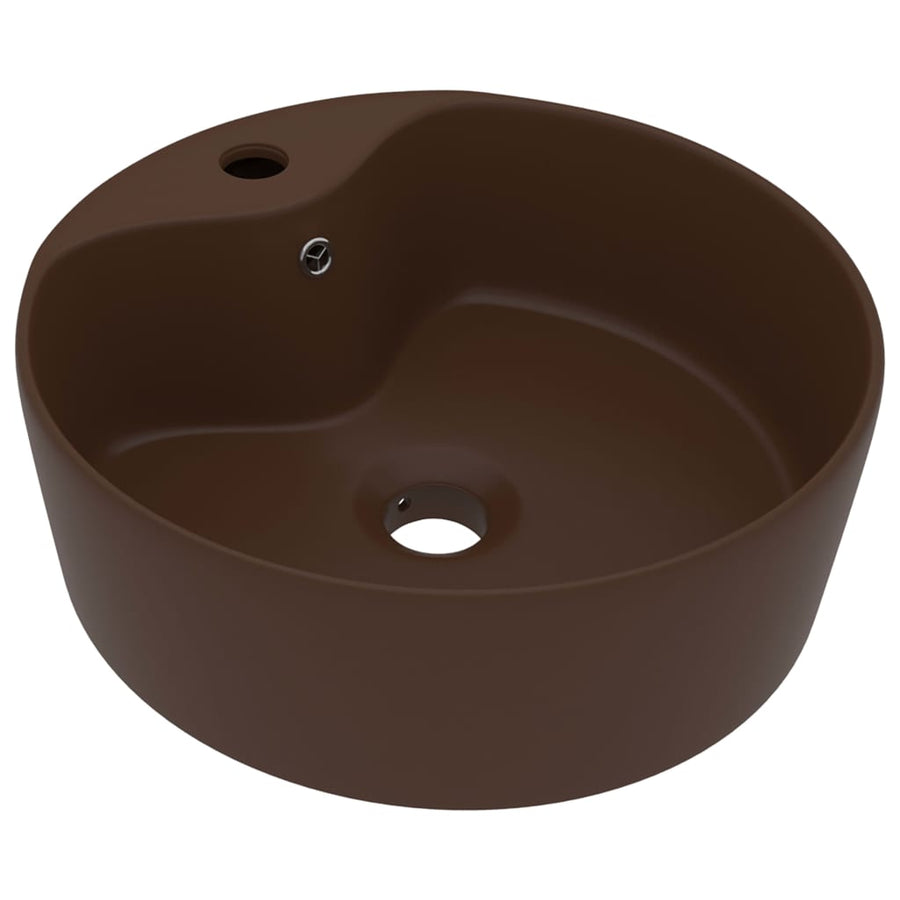 Wastafel met overloop 36x13 cm keramiek mat donkerbruin matte dark brown