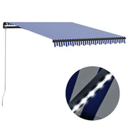 Luifel 300x250 cm blauw wit handmatig uittrekbaar met led
