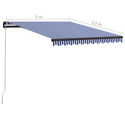 Luifel Handmatig Uittrekbaar Met Led 300 x 250 cm Blauw en wit