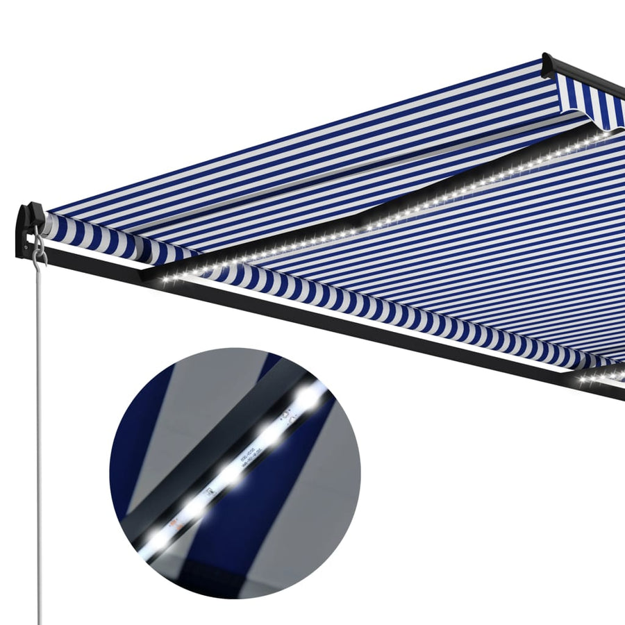 Luifel Handmatig Uittrekbaar Met Led 300 x 250 cm Blauw en wit