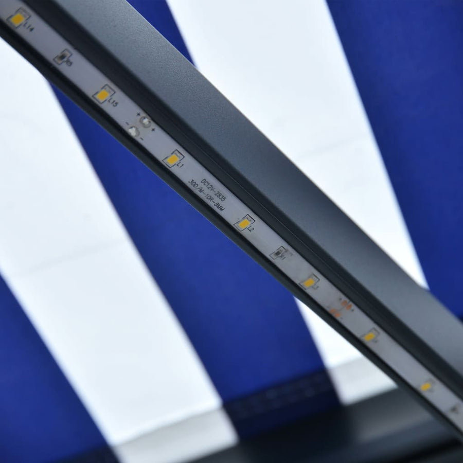 Luifel Handmatig Uittrekbaar Met Led 300 x 250 cm Blauw en wit