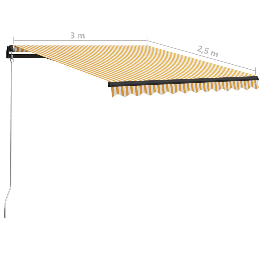 Luifel Handmatig Uittrekbaar Met Led 300 x 250 cm Geel en wit