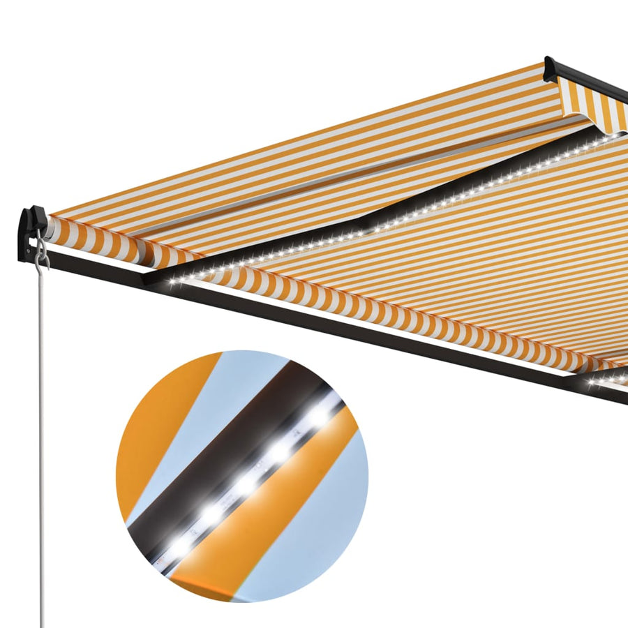 Luifel Handmatig Uittrekbaar Met Led 300 x 250 cm Geel en wit