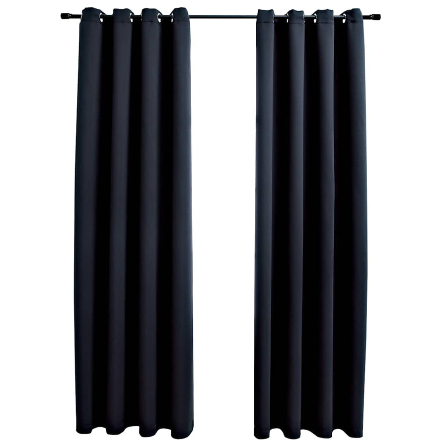 Verduisteringsgordijnen met ringen 2 stuks zwart 137x213 cm stof