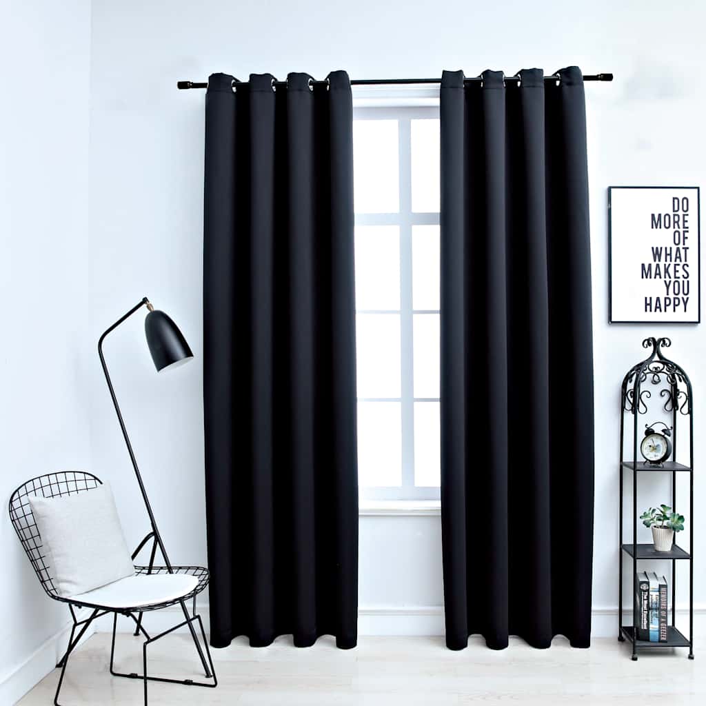 Verduisteringsgordijnen met ringen 2 stuks zwart 137x213 cm stof