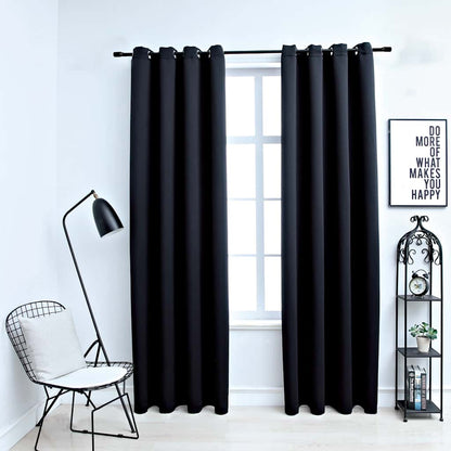 Verduisteringsgordijnen met ringen 2 stuks zwart 137x213 cm stof