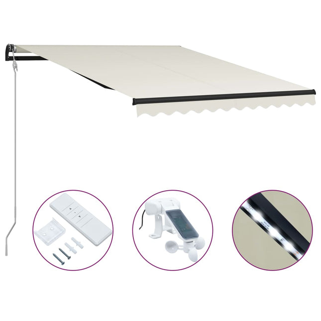 Luifel uittrekbaar met windsensor en LED 300x250 cm crème 300 x 250 cm crème