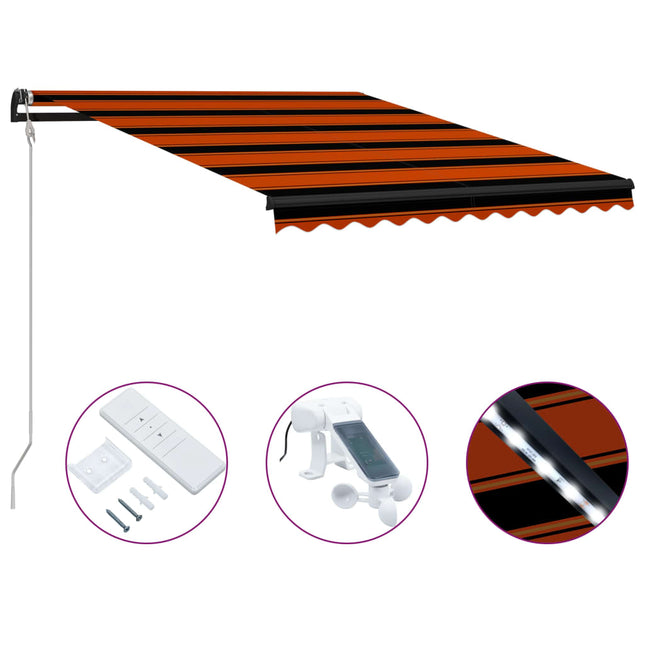 Luifel uittrekbaar met windsensor LED 300x250 cm oranje bruin 300 x 250 cm Multikleur