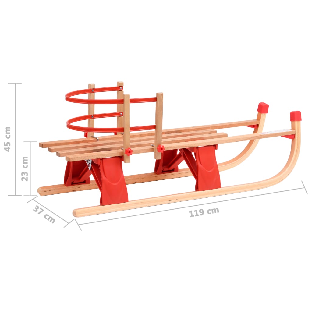 Sneeuwslee Inklapbaar 119 Cm Hout Rood met rugleuning