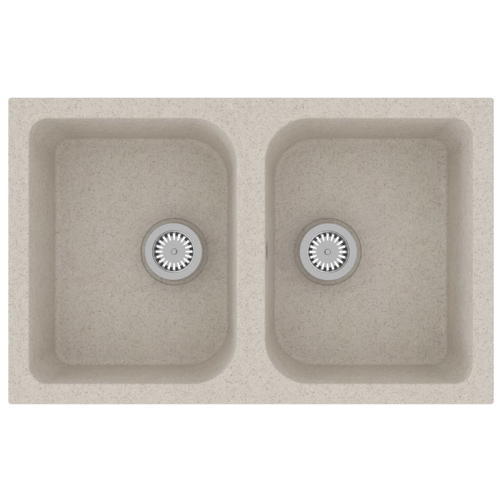 Gootsteen Dubbele Bakken Met Overloopgat Graniet Beige
