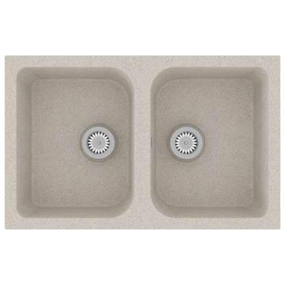 Gootsteen Dubbele Bakken Met Overloopgat Graniet Beige