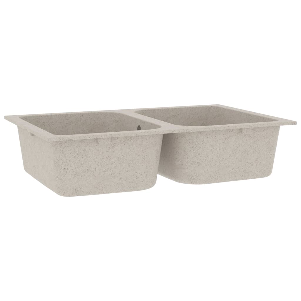 Gootsteen Dubbele Bakken Met Overloopgat Graniet Beige