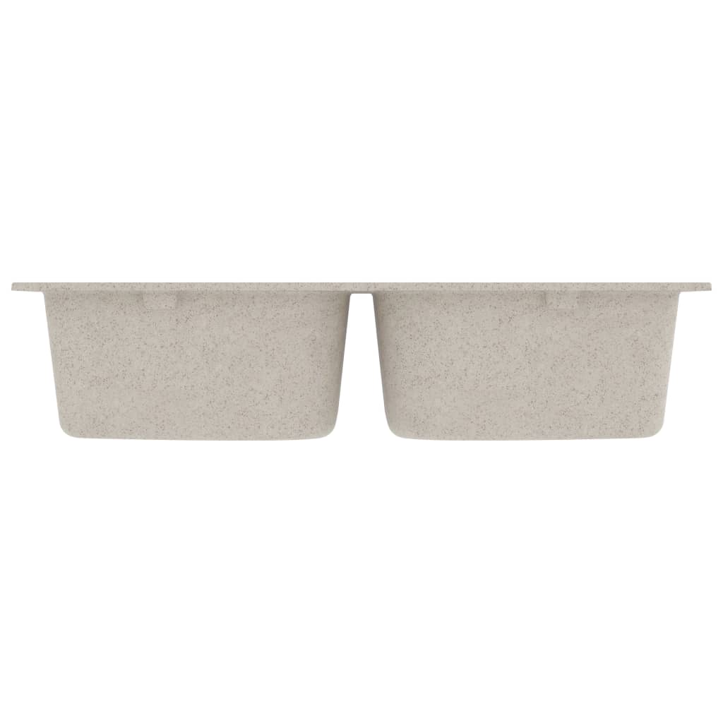 Gootsteen Dubbele Bakken Met Overloopgat Graniet Beige