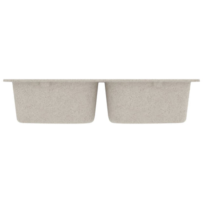 Gootsteen Dubbele Bakken Met Overloopgat Graniet Beige