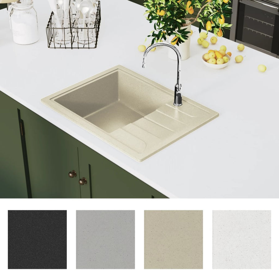 Gootsteen met overloopgat ovaal graniet beige Beige
