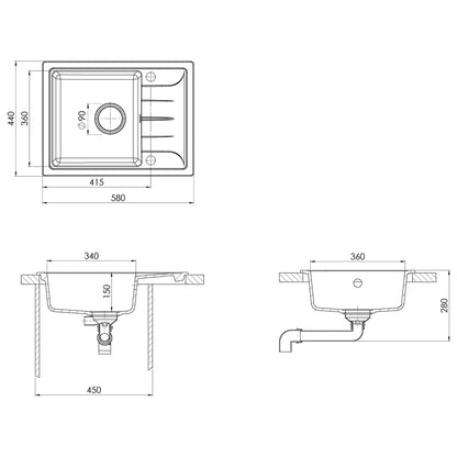 Gootsteen met overloopgat ovaal graniet beige Beige