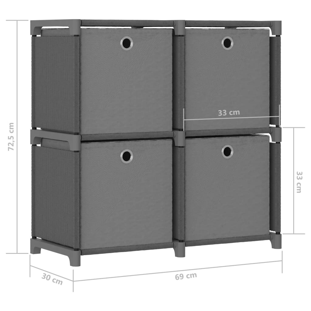 Kast met 4 vakken met boxen 69x30x72,5 cm stof grijs 4-vaks Met boxen