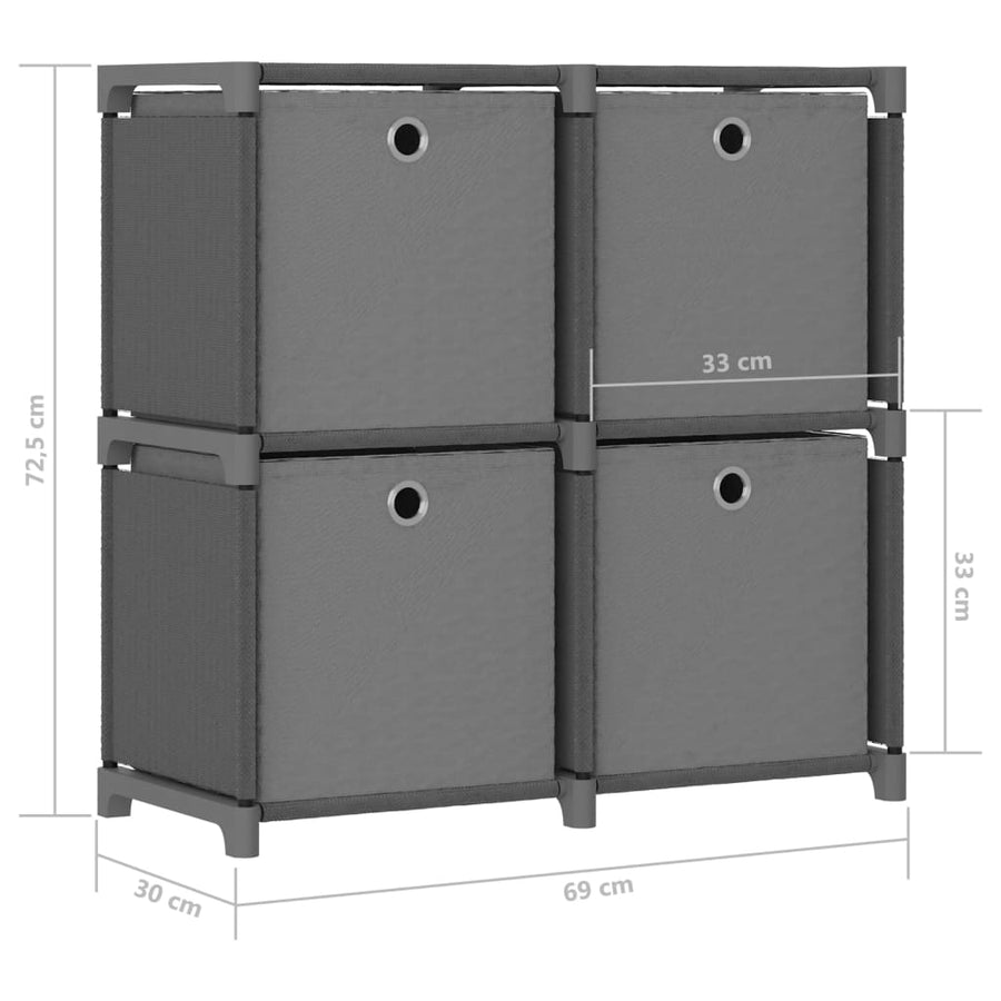 Kast met 4 vakken met boxen 69x30x72,5 cm stof grijs 4-vaks Met boxen