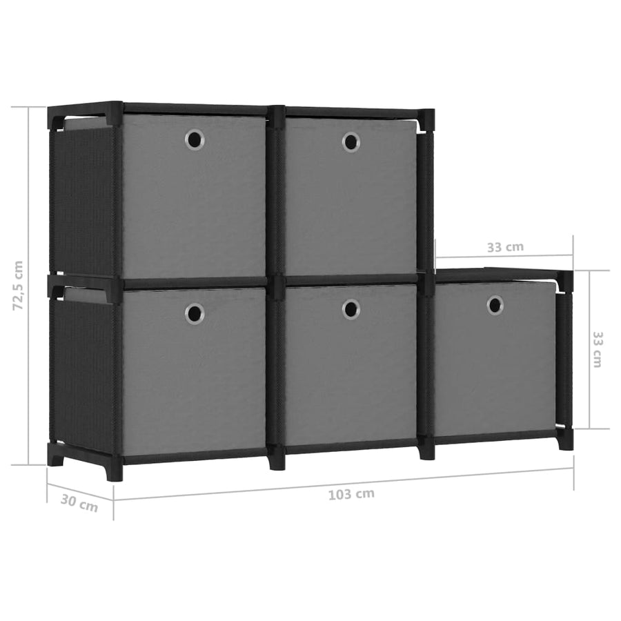 Kast Met 5 Vakken 03X30X72,5 Cm Stof Zwart 5-vaks Met boxen