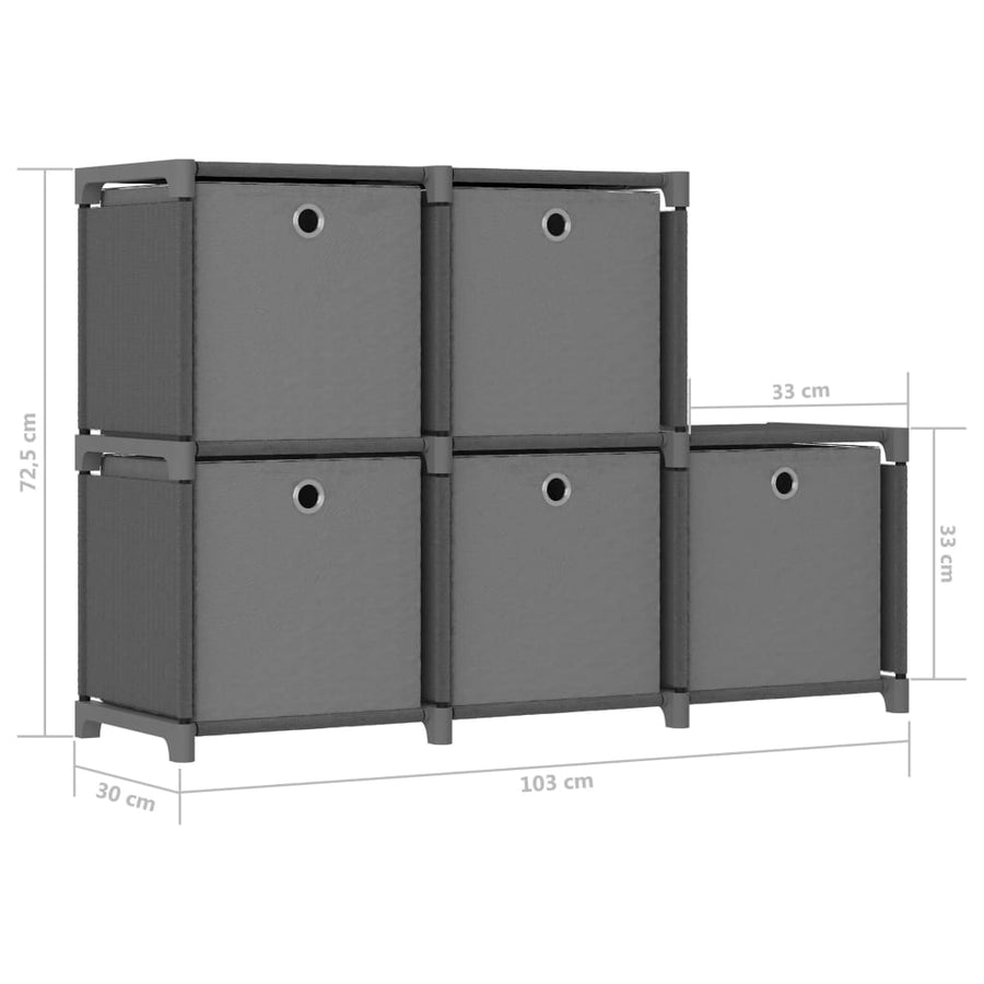 Kast Met 5 Vakken 03X30X72,5 Cm Stof Grijs 5-vaks Met boxen