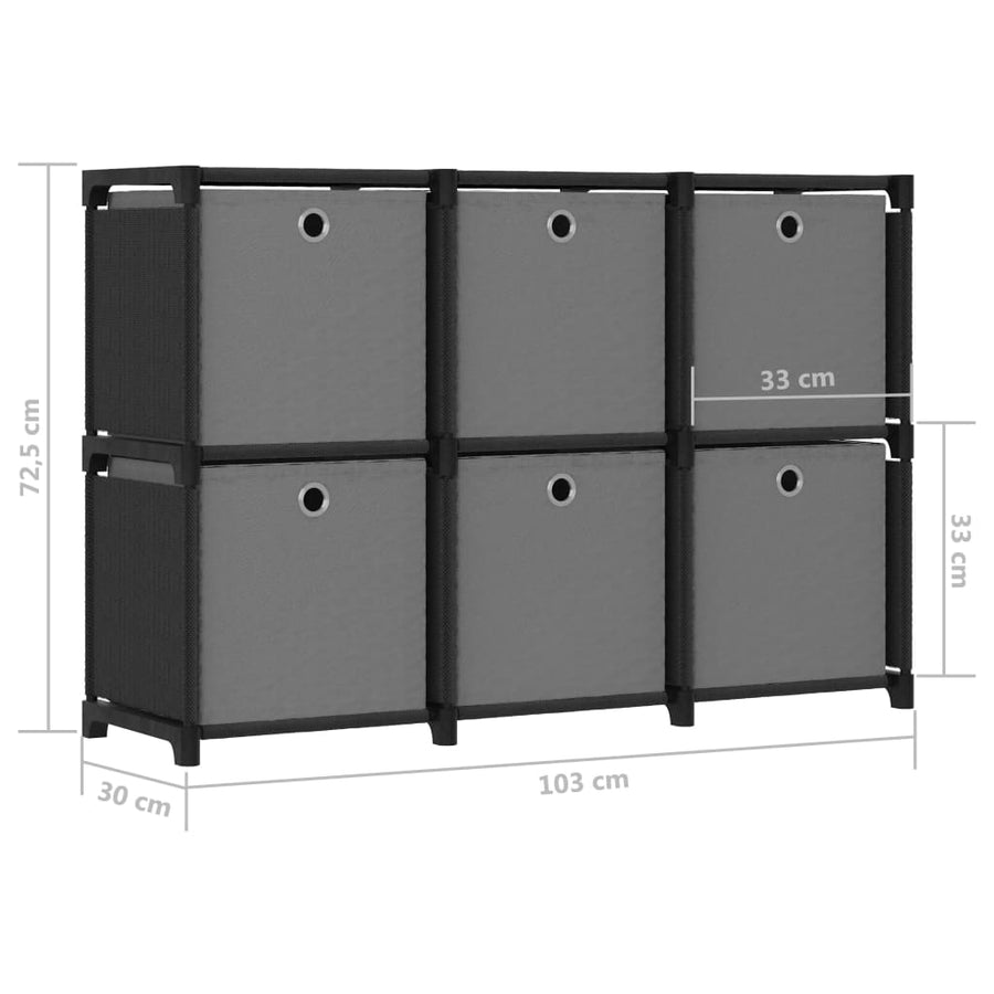 Kast met 6 vakken met boxen 103x30x72,5 cm stof zwart 6-vaks Met boxen