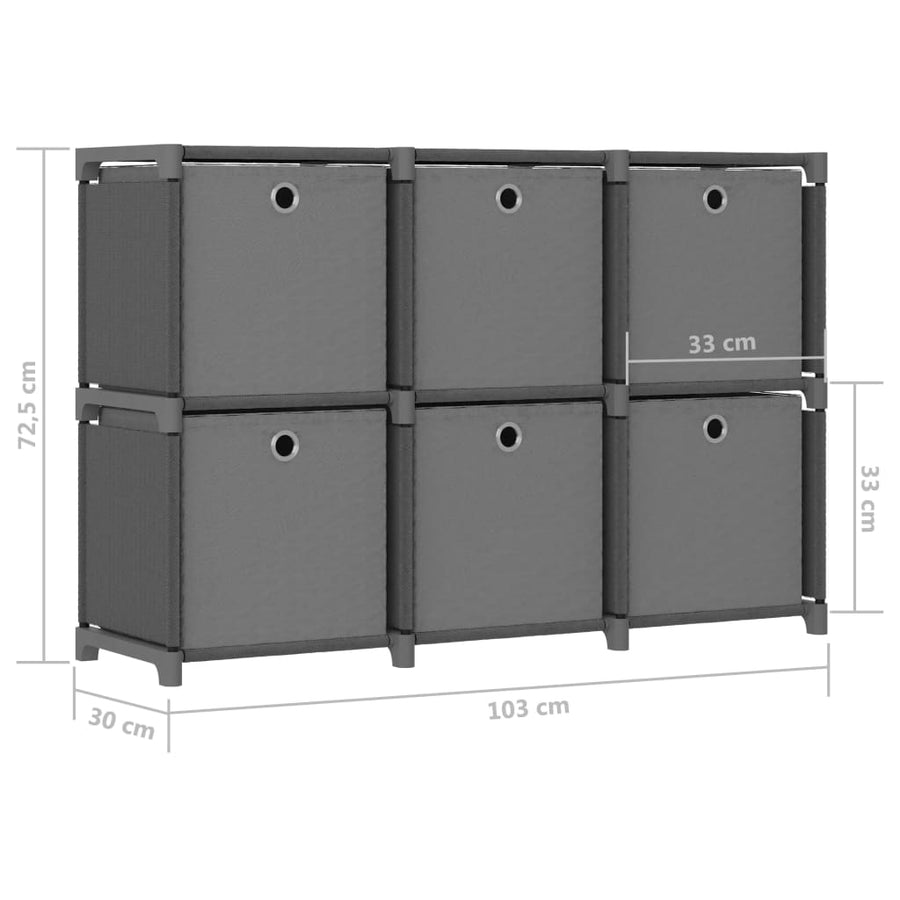 Kast Met 6 Vakken 03X30X72,5 Cm Stof Grijs 6-vaks Met boxen
