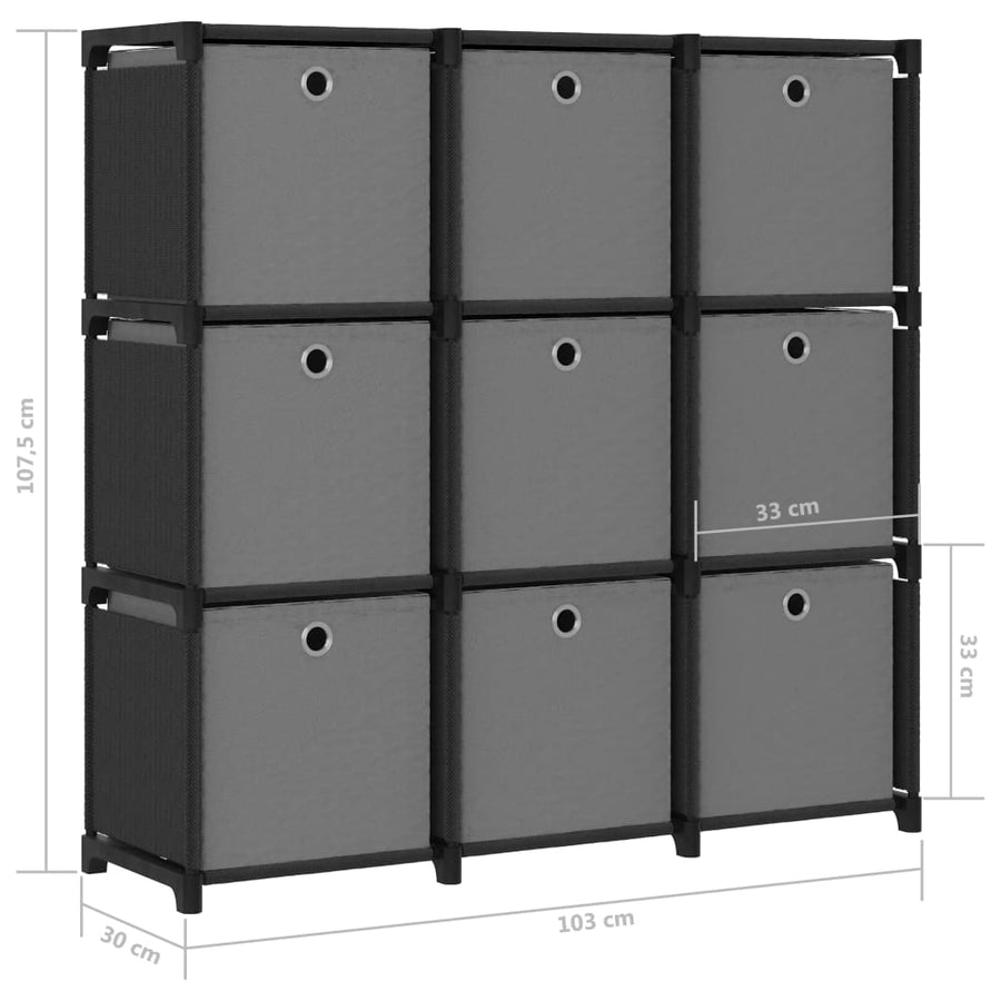 Kast met 9 vakken met boxen 103x30x107,5 cm stof zwart 9-vaks Met boxen