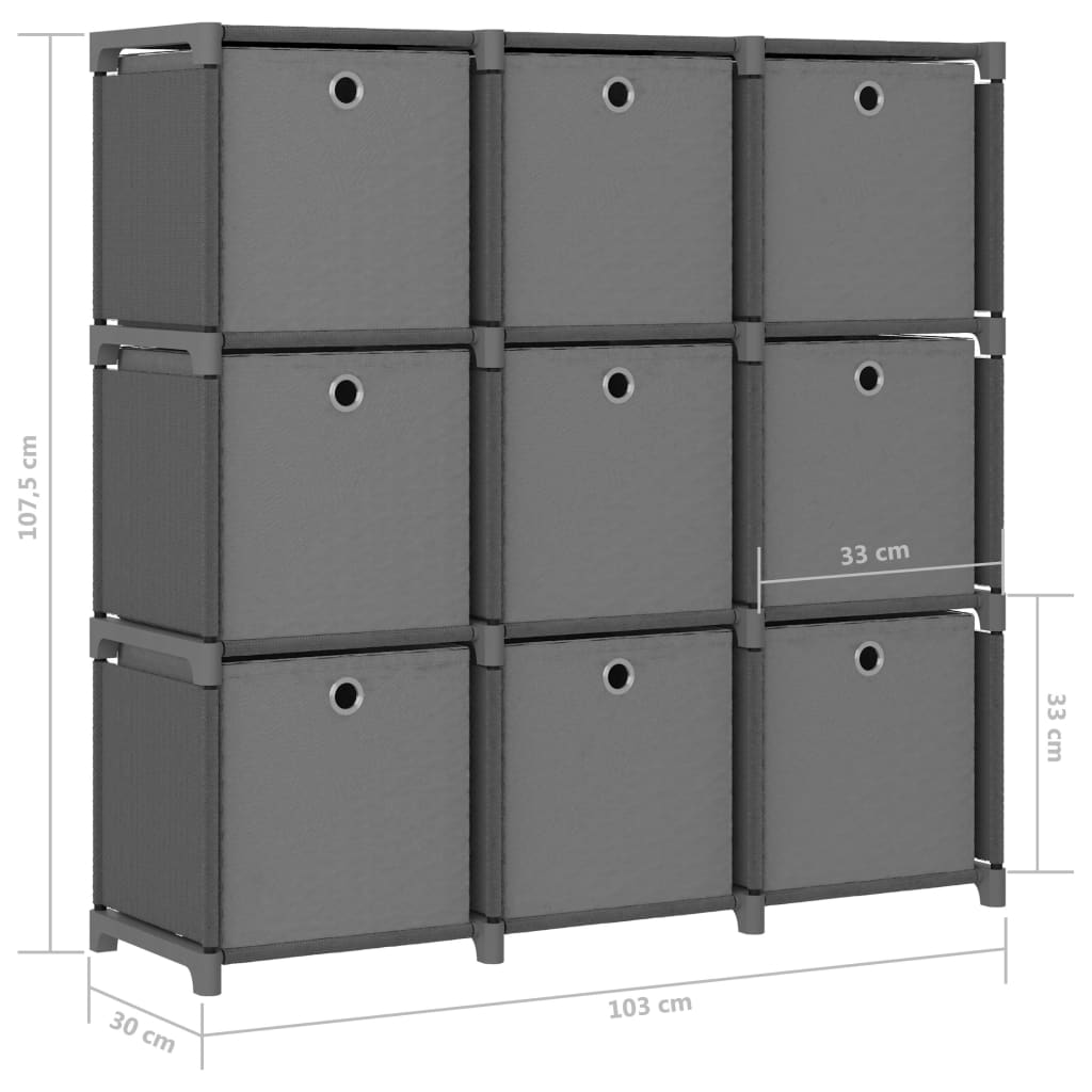 Kast Met 9 Vakken 03X30X07,5 Cm Stof Grijs 9-vaks Met boxen
