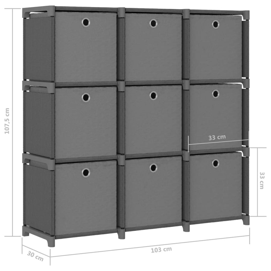 Kast Met 9 Vakken 03X30X07,5 Cm Stof Grijs 9-vaks Met boxen