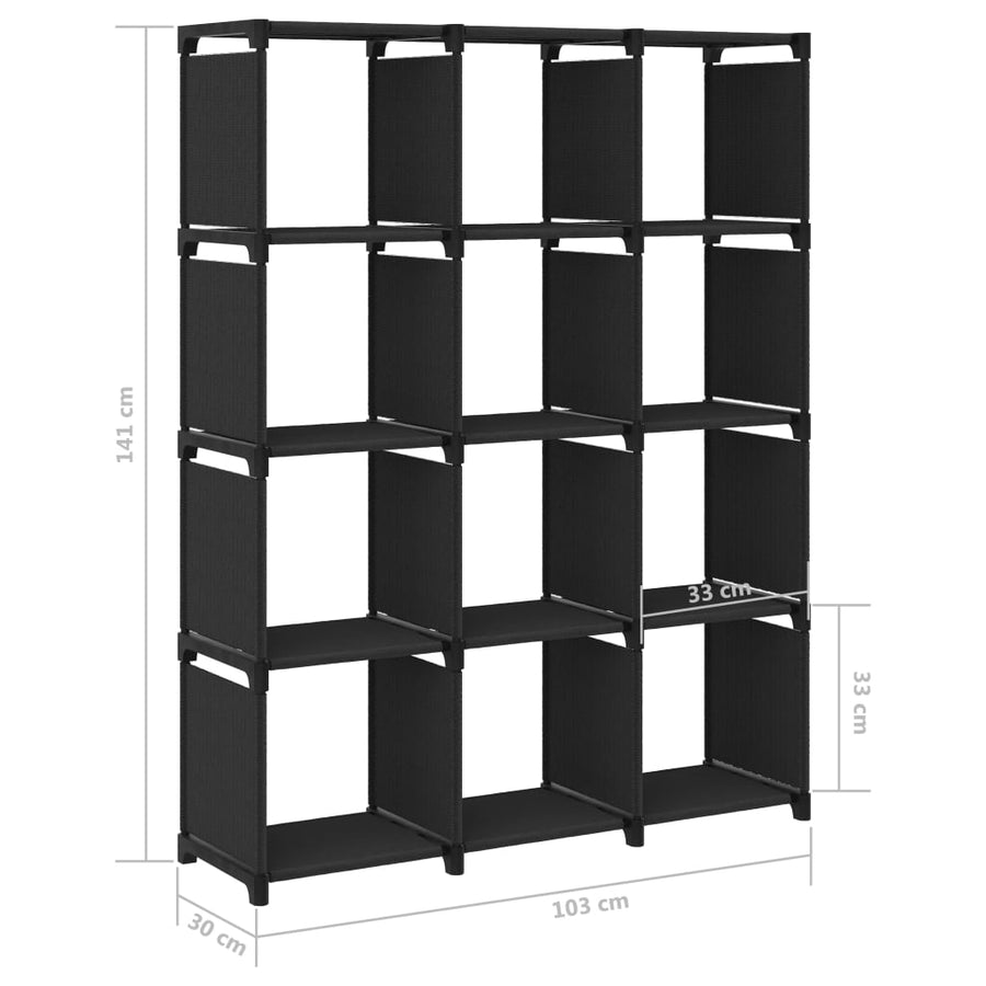 Kast Met 2 Vakken 03X30X4 Cm Stof Zwart 12-vaks Zonder boxen