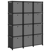 Boekenkast 103x30x141 cm stof zwart met 12 vakken en boxen
