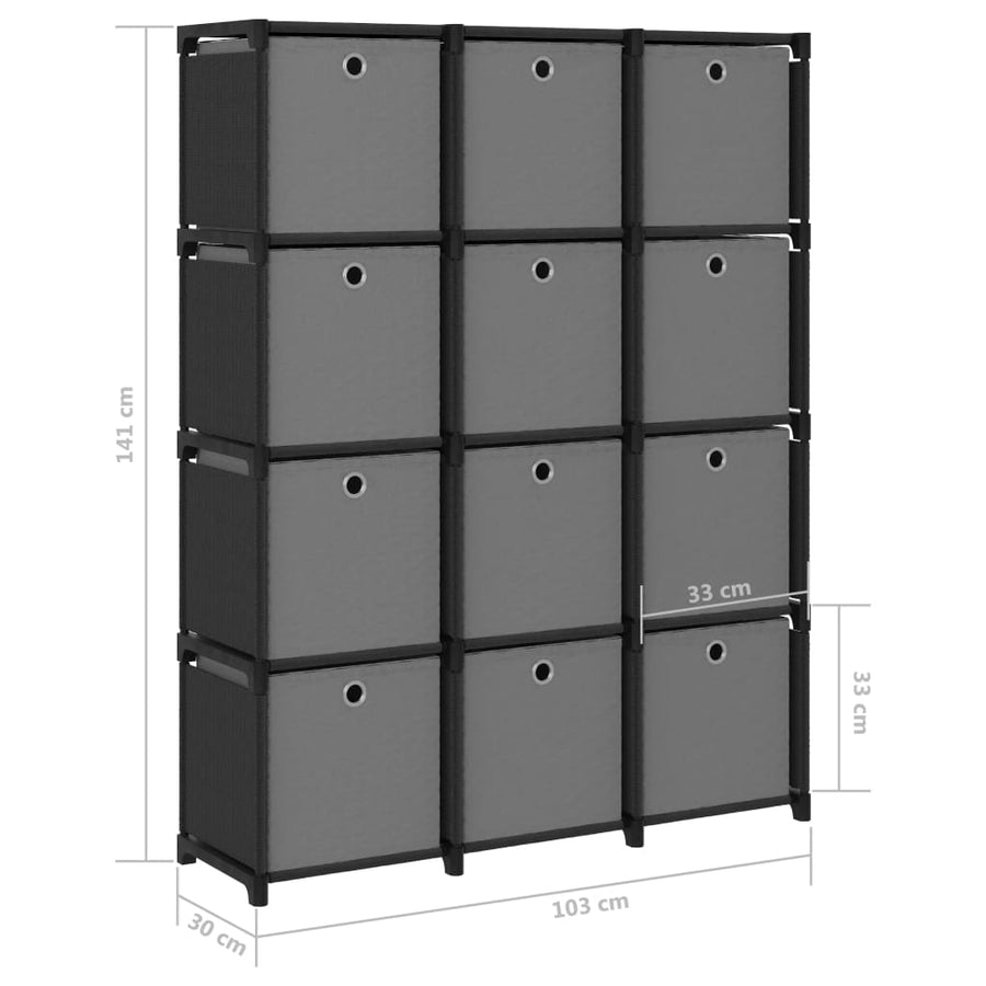 Kast met 12 vakken met boxen 103x30x141 cm stof zwart 12-vaks Met boxen