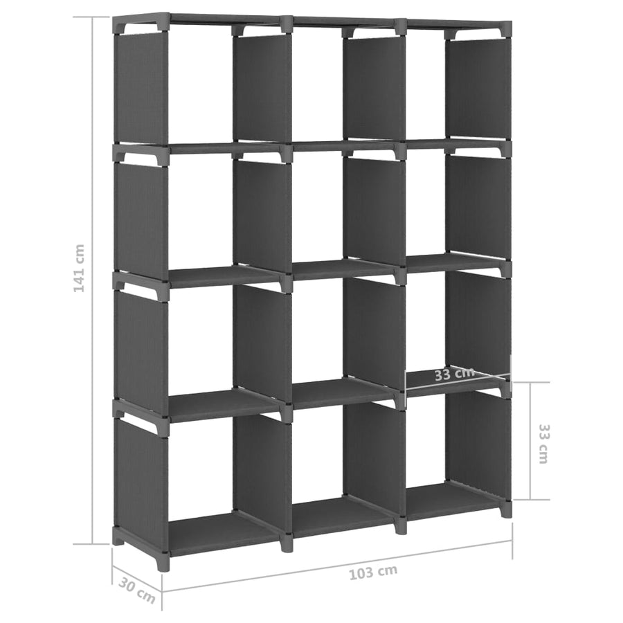 Kast Met 2 Vakken 03X30X4 Cm Stof Grijs 12-vaks Zonder boxen