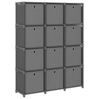 Boekenkast 12 vakken met boxen 103x30x141 cm grijs