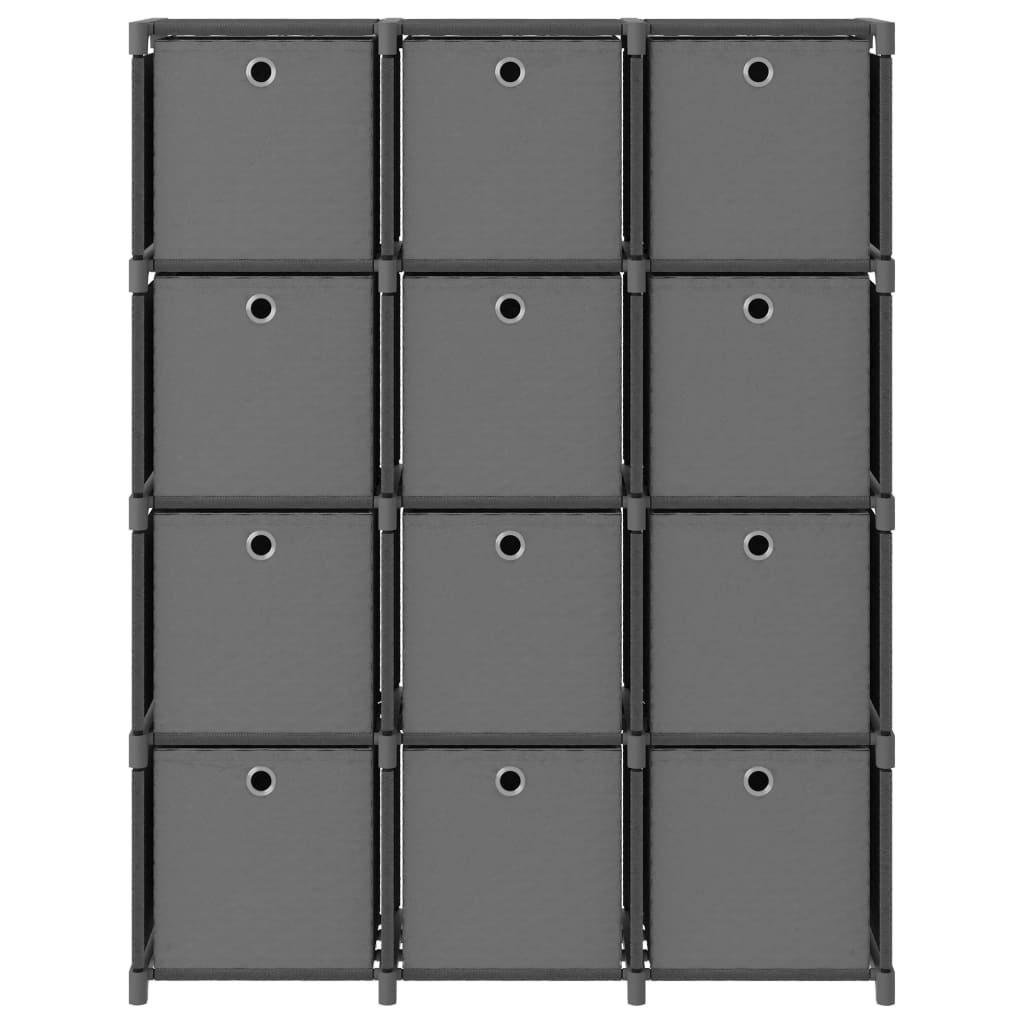 Kast Met 2 Vakken 03X30X4 Cm Stof Grijs 12-vaks Met boxen