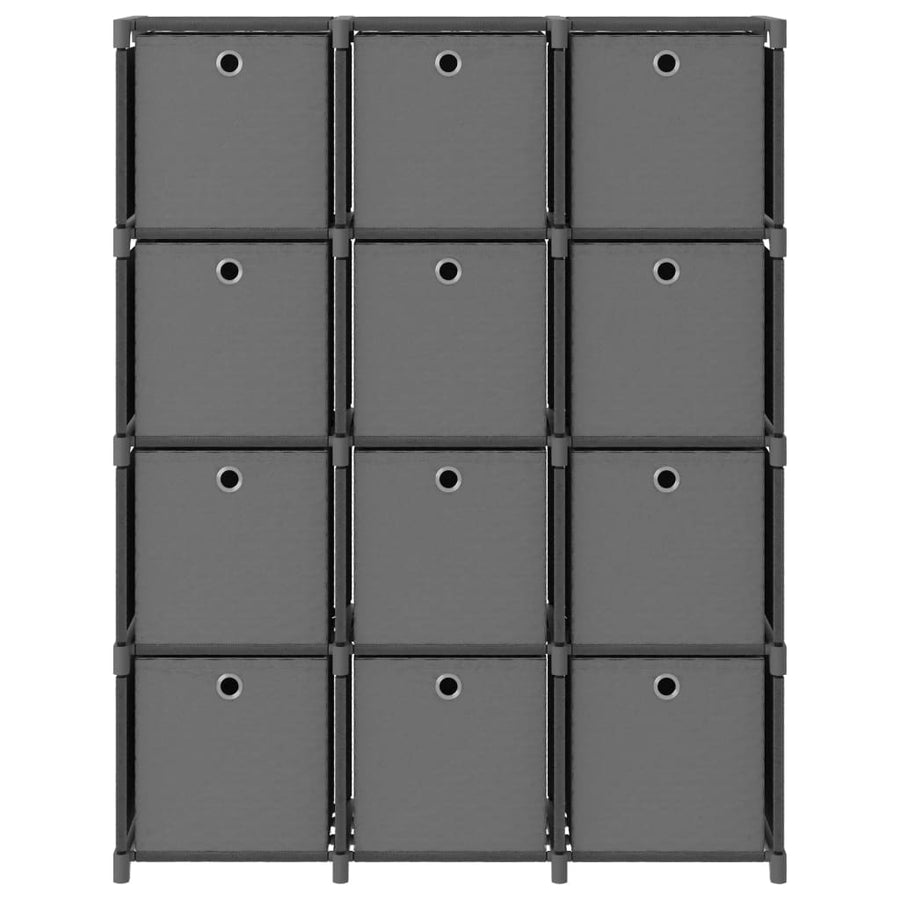 Kast Met 2 Vakken 03X30X4 Cm Stof Grijs 12-vaks Met boxen