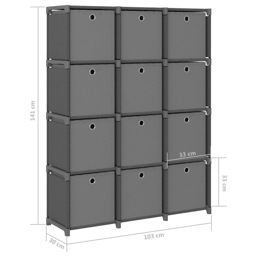 Kast Met 2 Vakken 03X30X4 Cm Stof Grijs 12-vaks Met boxen