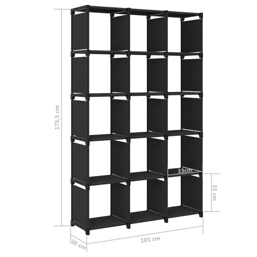 Kast Met 5 Vakken 03X30X75,5 Cm Stof Zwart 15-vaks Zonder boxen