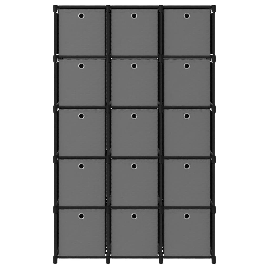 Kast Met 5 Vakken 03X30X75,5 Cm Stof Zwart 15-vaks Met boxen