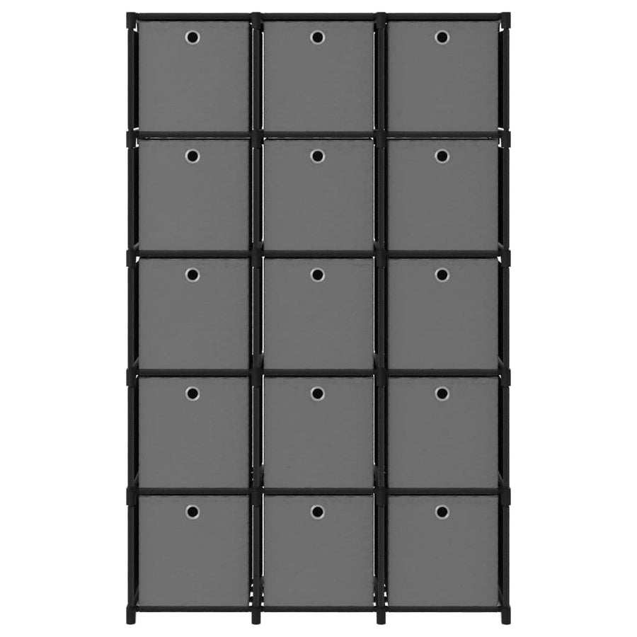 Kast Met 5 Vakken 03X30X75,5 Cm Stof Zwart 15-vaks Met boxen