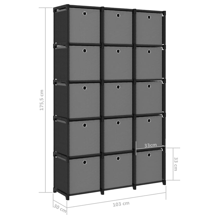 Kast Met 5 Vakken 03X30X75,5 Cm Stof Zwart 15-vaks Met boxen