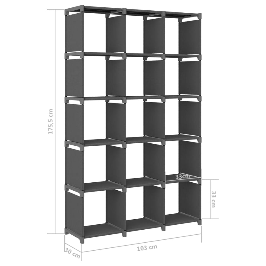 Kast met 15 vakken 103x30x175,5 cm stof grijs 15-vaks Grijs