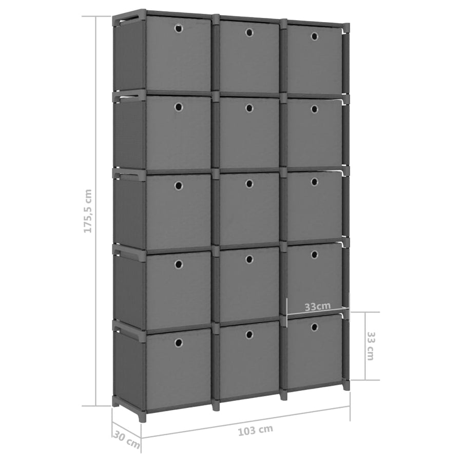 Kast Met 15 Vakken Met Boxen 103X30X175,5 Cm Stof Grijs 15-vaks