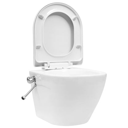 Hangend toilet randloos met verborgen stortbak keramiek wit Wit