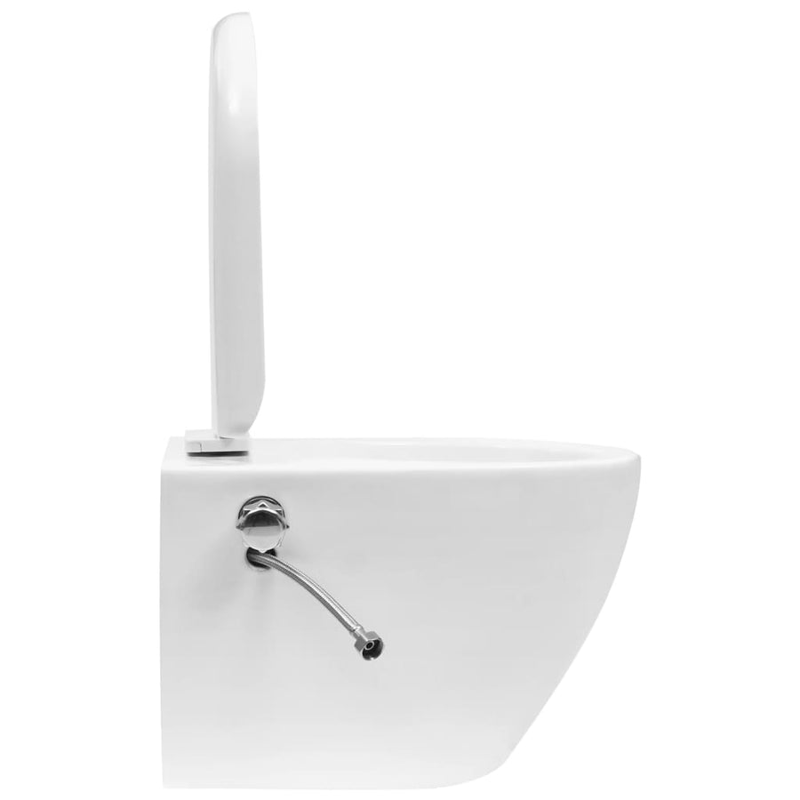 Hangend toilet randloos met verborgen stortbak keramiek wit Wit